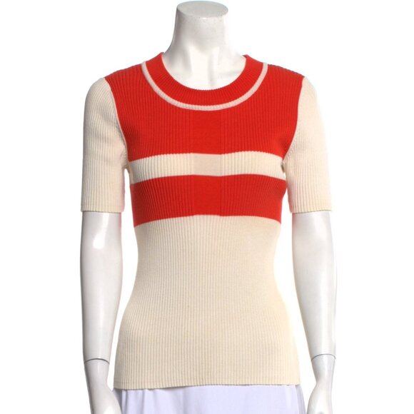 Tory Burch orange striped elbow sleeve sweater - Picture 1 of 3